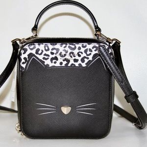 Kate spade small cat vanity black leopard meow crossbody purse bag
